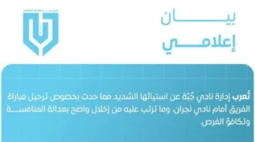 خطوة مرتقبة.. قرار تأجيل مباراة جبة ونجران يثير الجدل في الدوري السعودي